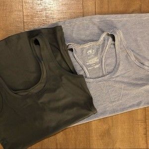 Two tank tops grey blue and white